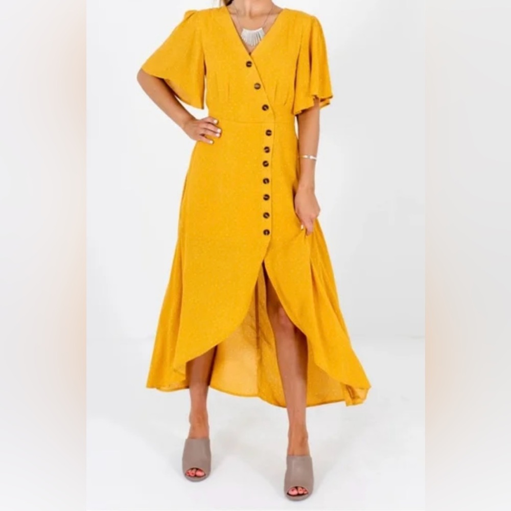 Altar’d State Yellow Polka Dot Midi Dress